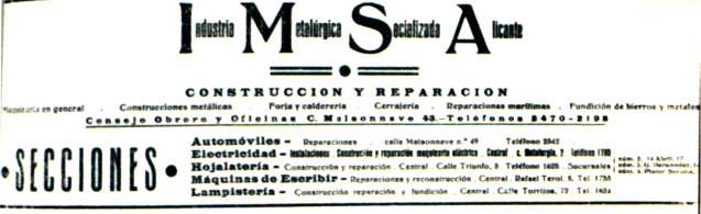Membrete IMSA Alicante_1937